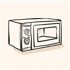 Obraz premium Microwave With illustration style doodle and line art