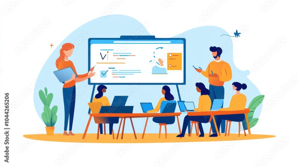 Poster digital virtual classroom with engaged learners