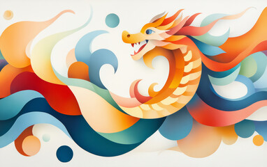 Obraz premium Chinese traditional mascot dragon cartoon illustration art background