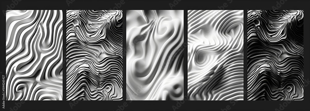 Poster moire waves warped line textures set