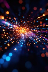 Fototapeta premium Abstract burst of colorful lights on a dark background.