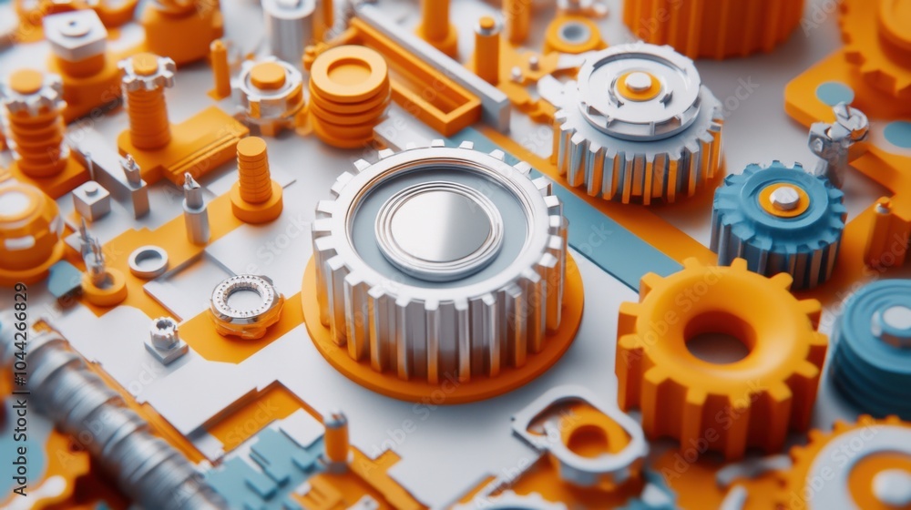 Poster 3d mechanical system in isometric view