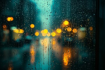 A rain-soaked window setting creates a moody atmosphere perfect for Christmas marketing, holiday promotions, and reflective seasonal themes.