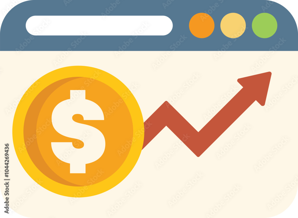 Poster website is showing increasing profits with a dollar sign and an upward arrow graph