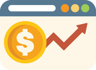 Website is showing increasing profits with a dollar sign and an upward arrow graph