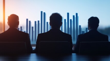 Business Meeting with 3D Projected Chart Overview