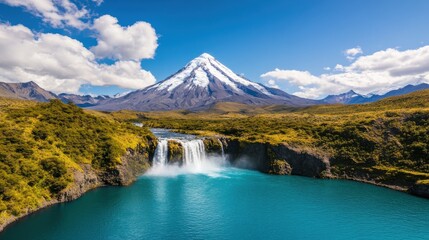 Serene Waterfall in Mountainous Snowy Landscape