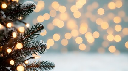 Obraz premium Snowy Christmas Tree with Golden Lights