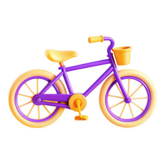 Fototapeta premium A vibrant 3D render of a bicycle featuring a purple frame and yellow accents. Ideal for use as an icon or playful design element.
