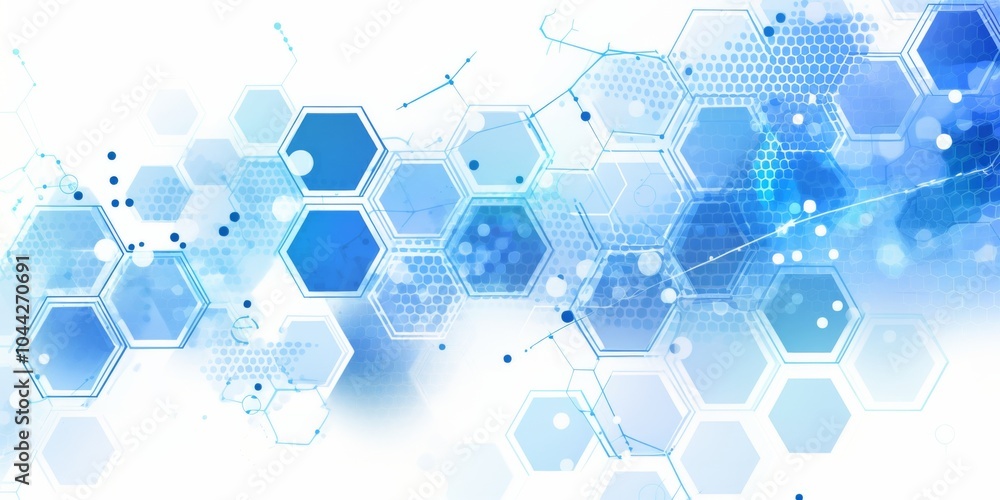 Poster blue and white background featuring hexagons for technology or science vector presentation design, i
