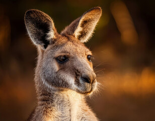 Fototapeta premium close up portrait of a huge graceful kangaroo standing and gazing in golden hours in the habitat
