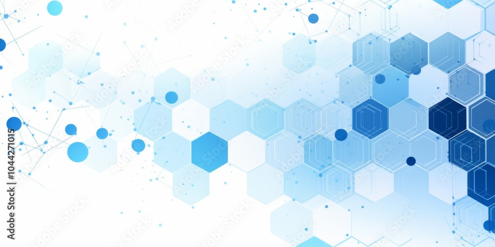 Poster blue and white background featuring hexagons for technology or science vector presentation design, i