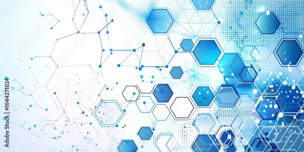 Poster blue and white background featuring hexagons for technology or science vector presentation design, i