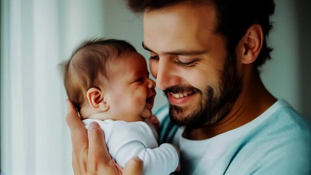 Young father carrying his newborn baby