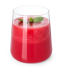 Tasty watermelon drink and mint in glass isolated on white