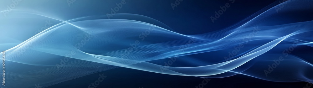 Poster Vector Graphics of a Blue Background Featuring Waves and Lines in a Gradient Design, Showcasing a Simple Modern Technology Style with a Blue Color Scheme and Horizontal Composition.