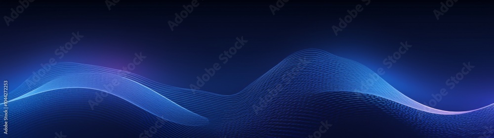 Poster Vector Graphics of a Blue Background Featuring Waves and Lines in a Gradient Design, Showcasing a Simple Modern Technology Style with a Blue Color Scheme and Horizontal Composition.