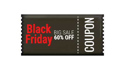 Black Friday Discount Coupons voucher in 3d. Sale Season. Online store design promotion marketing. Isolated element. Vector illustration.