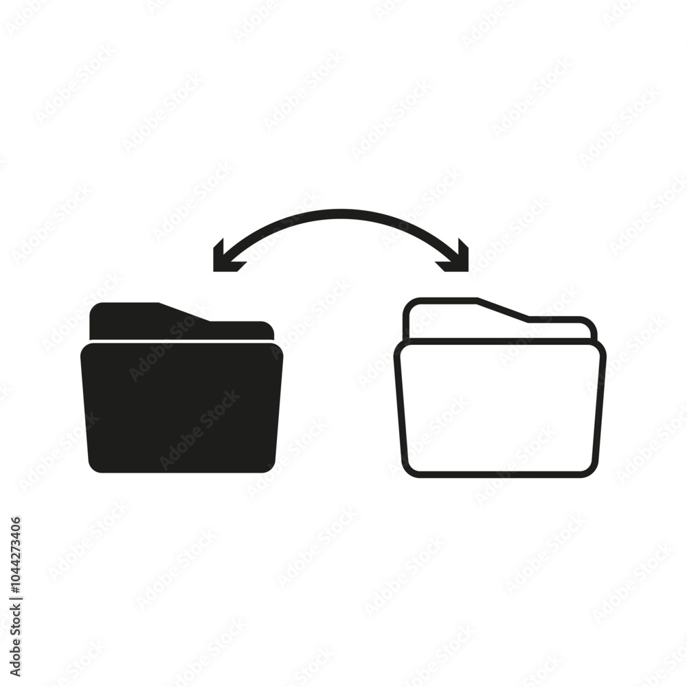 Poster folder transfer icon. file swap symbol. document movement. arrows interaction.