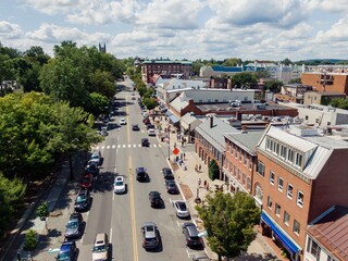 traffic and shops on Nassau St in Downtown Princeton, New Jersey, United States.