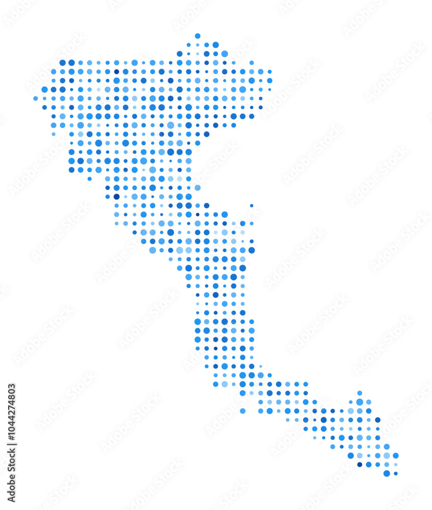 Poster corfu dot map. island digital style shape. corfu vector image. island shape made of blue circular do