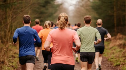 Fototapeta premium Group of Runners on a Forest Trail