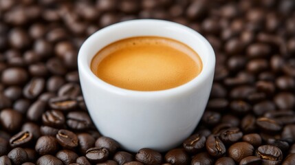 Fototapeta premium Freshly Brewed Espresso with Thick Crema in White Cup