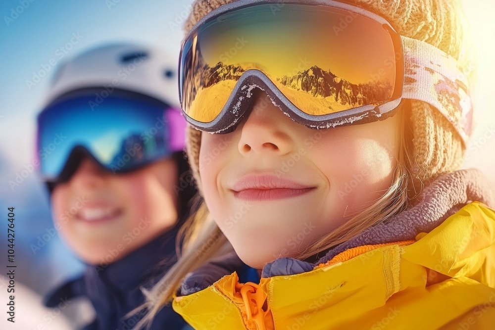 Wall mural two children wearing goggles and smiling