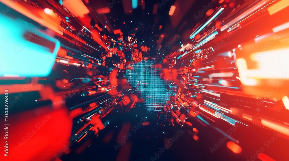 Poster abstract digital data grid, an animated backdrop showcasing a seamless flow of intricate digital pat