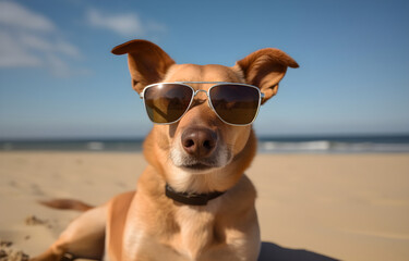 Hund mit Sonnenbrille genießt den Strand - Ki generiert