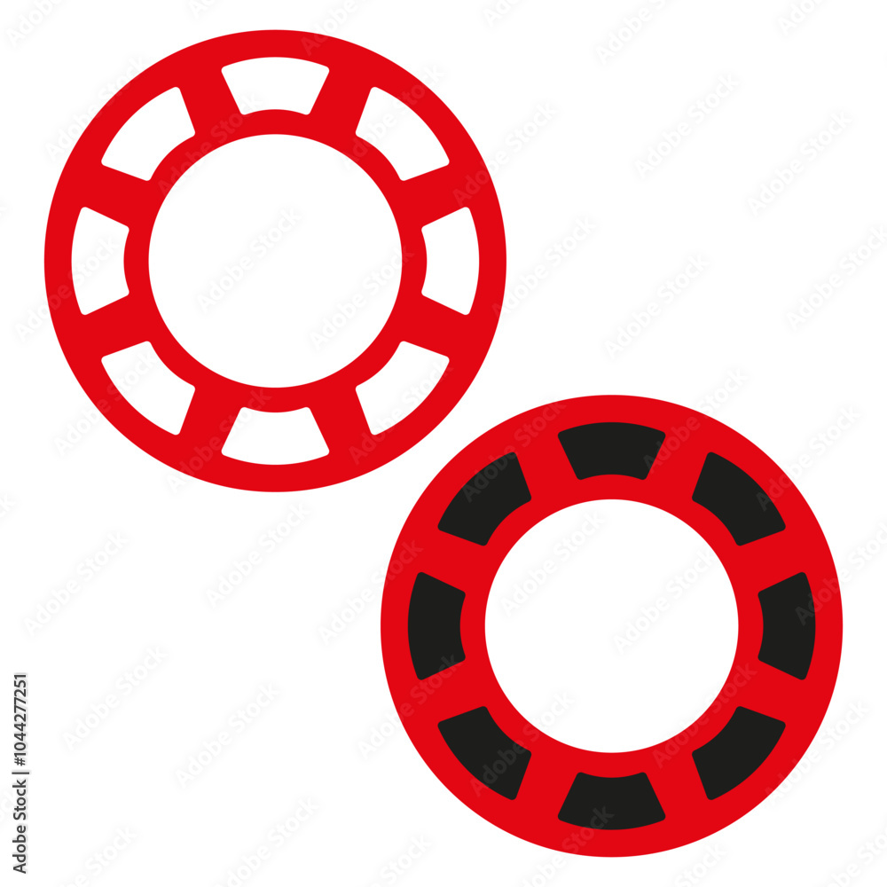 Poster red circular icons. bold geometric shapes. two contrasting variations. simple vector design.