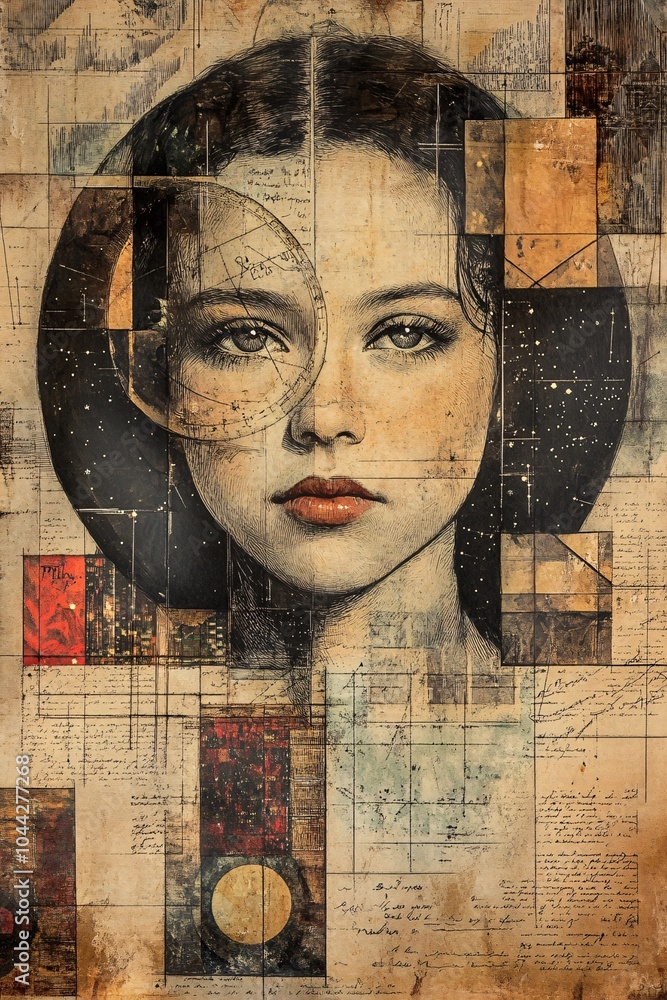 Poster Exploring the intersection of art and identity a portrait infused with layers of meaning and historical textures