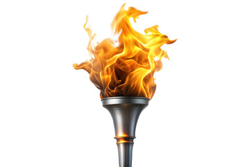 Flame torch with fire, transparent or white isolated background.