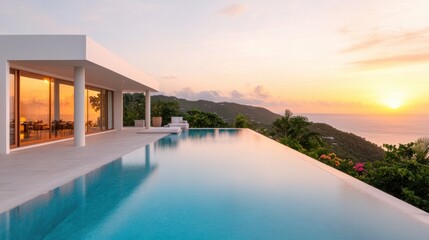 Fototapeta premium Luxury Infinity Pool with Ocean Views at Sunset