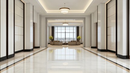 Obraz premium Elegant Hotel Lobby with Marble Flooring and Chandeliers