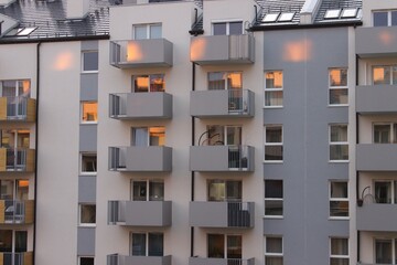 High-rise buildings in a big city in the evening