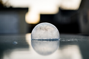 Frozen soap bubble in freezing temperatures