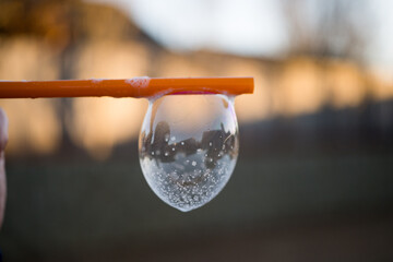 Frozen soap bubble in freezing temperatures