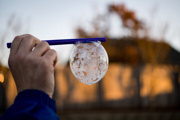Frozen soap bubble in freezing temperatures