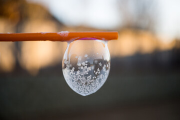 Frozen soap bubble in freezing temperatures