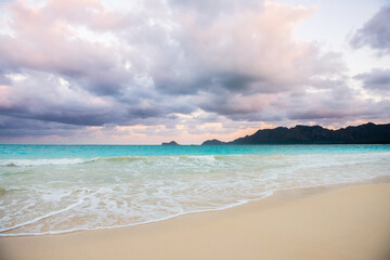 Sandy Tropical Beach on a Cloudy Day in Hawaii
