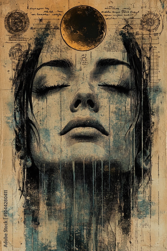 Poster ethereal visions the intersection of humanity and celestial elements in artistic expression of emoti