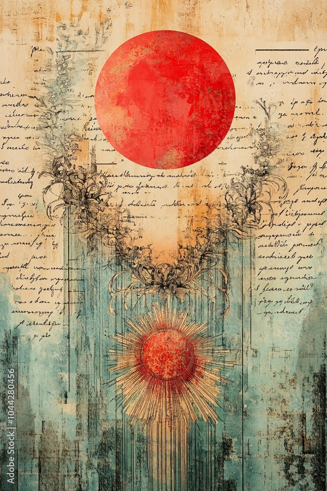 Poster a vibrant fusion of warm tones and intricate patterns capturing the essence of nature and human expr