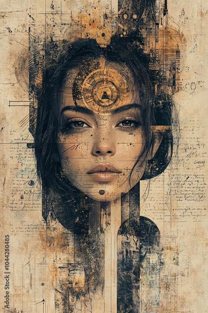 Poster a surreal portrait blending human emotion and abstract artistry capturing the essence of identity an