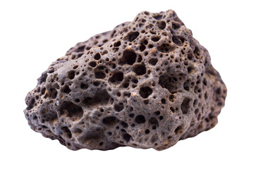 Natural pumice stone, unique texture and porous structure, transparent or white isolate background.