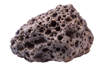 Natural pumice stone, unique texture and porous structure, transparent or white isolate background.
