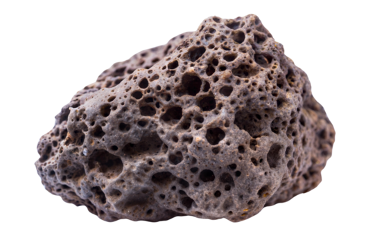 Natural pumice stone, unique texture and porous structure, transparent or white isolate background.