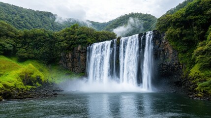 Fototapeta premium Raging Waterfall in Lush Green Forest