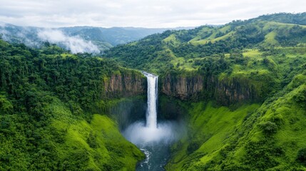 Fototapeta premium Raging Waterfall in Dense Forest Landscape