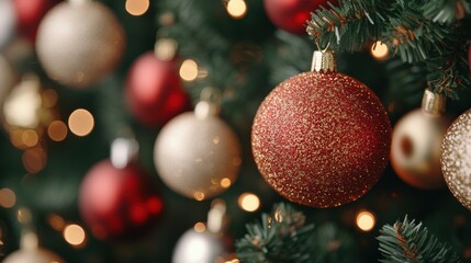 Obraz premium Red and Gold Christmas Decorations on Tree